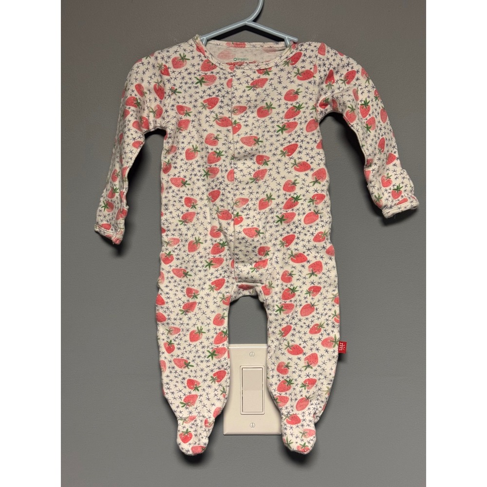 Magnetic Me Organic Cotton Strawberry Print Magnetic Footie Sleeper 3-6 Months